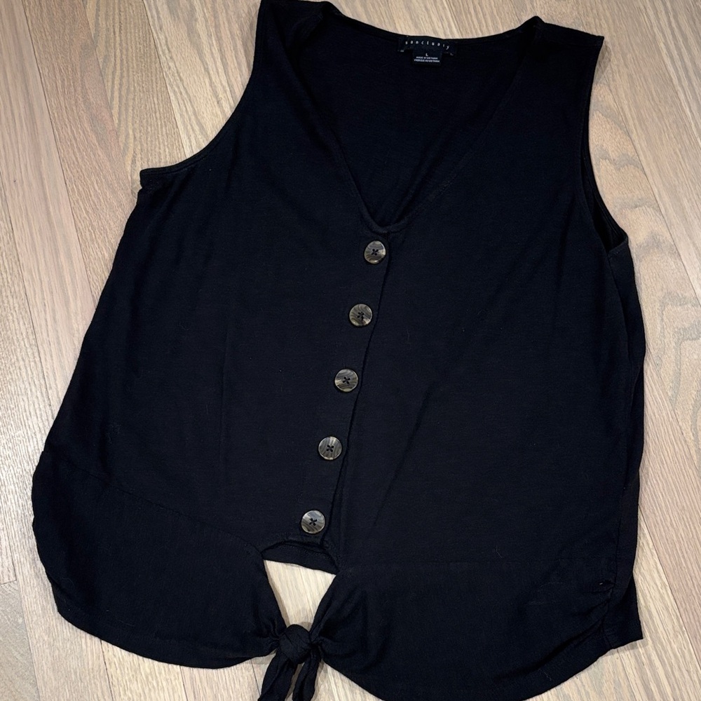 Sanctuary Black Sleeveless Button-Down Blouse Cotton and Rayon Tank Top L
